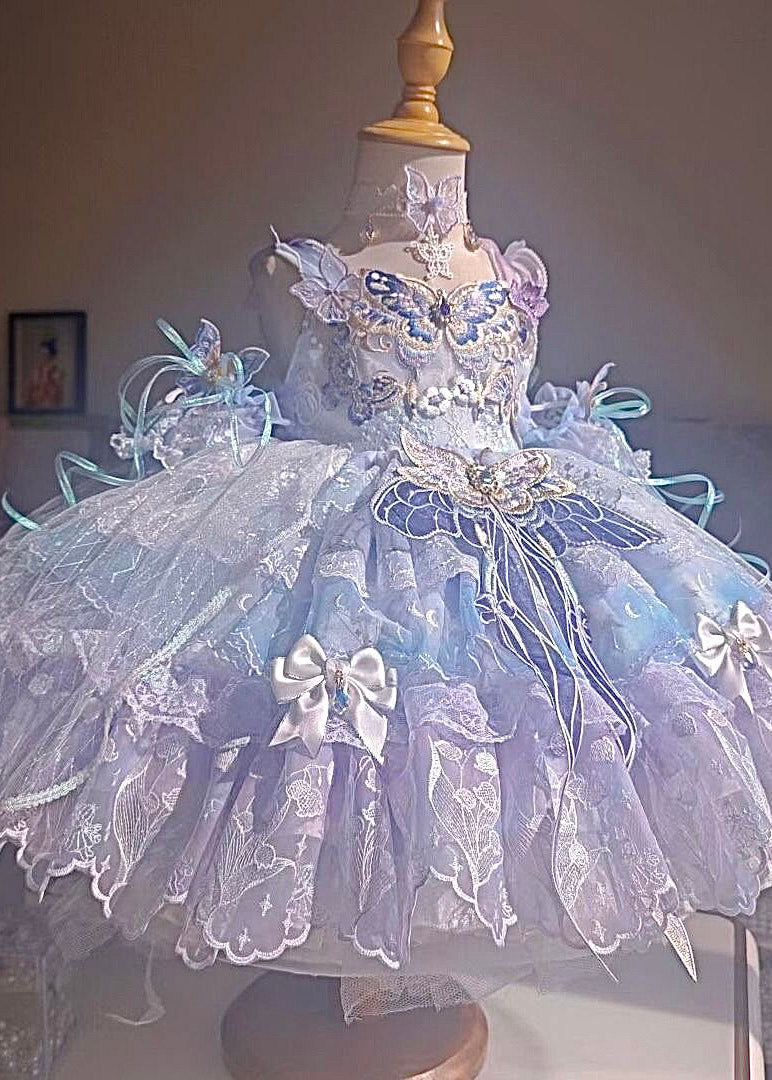 Chic Patchwork Butterfly Tulle Girls Long Dress Summer