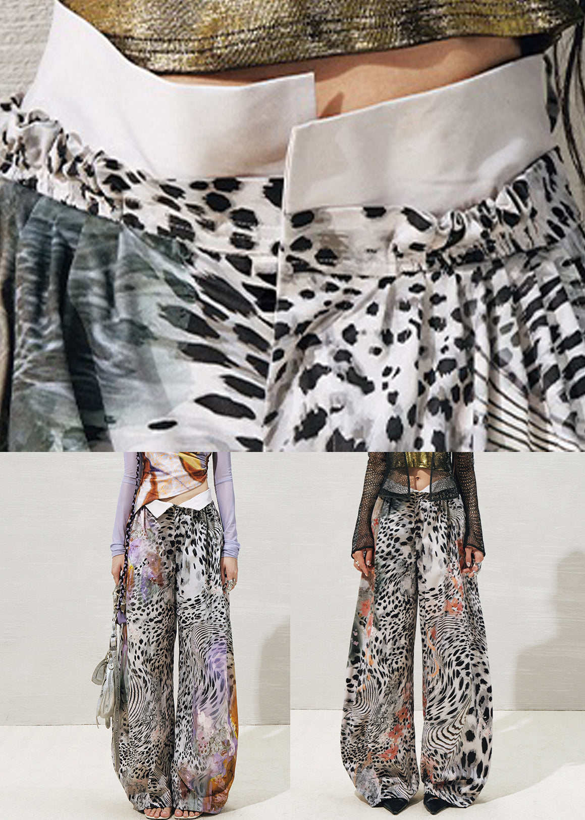 Chic Purple Leopard High Waist Cotton Wide Leg Pants Summer