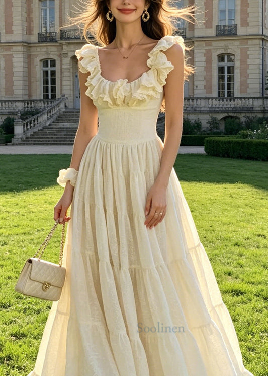 Chic Ruffled Wrinkled Patchwork Cotton Ankle Dress Summer