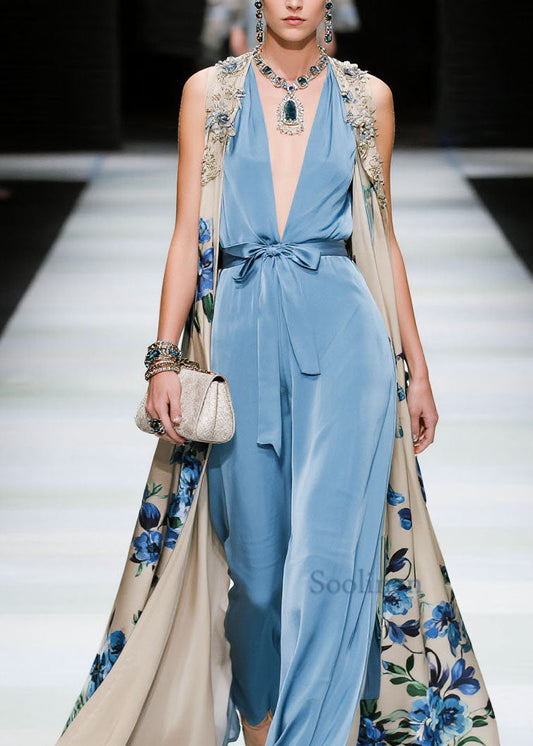 Classy V Neck Print Chiffon Two Piece Set Women Clothing Summer