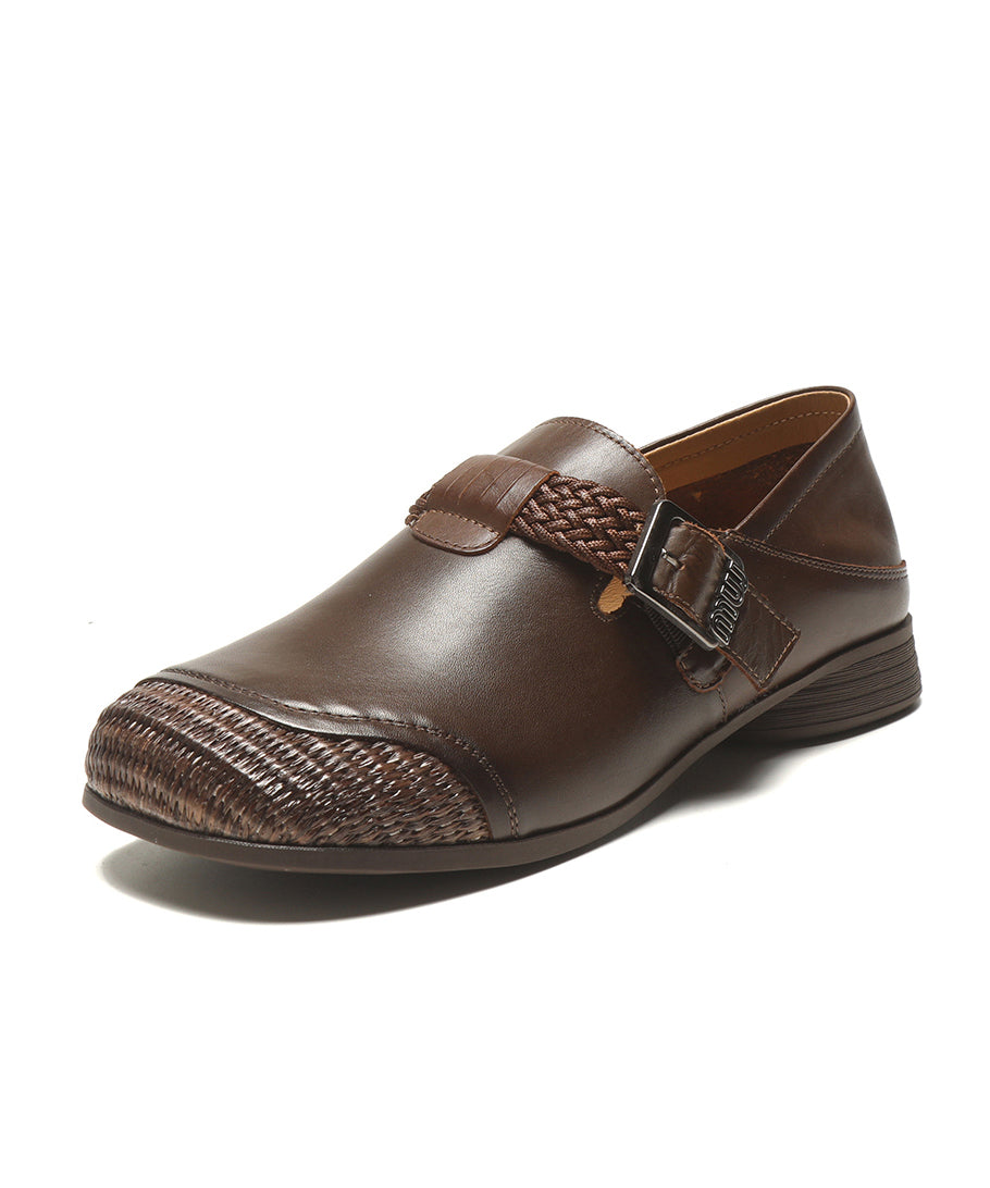 Comfy Splicing Loafers Women Red Cowhide Leather