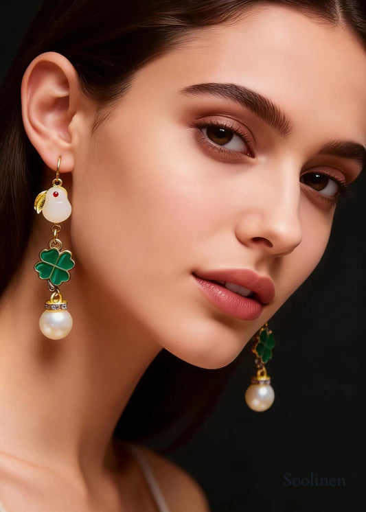 Cute Little White Rabbit Jade Fine Pearl Drop Earrings