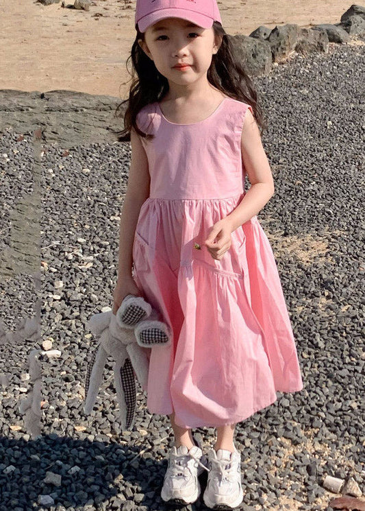 Cute Pink Patchwork Kids Maxi Dress Summer