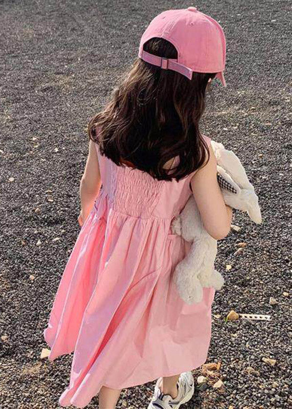 Cute Pink Patchwork Kids Maxi Dress Summer