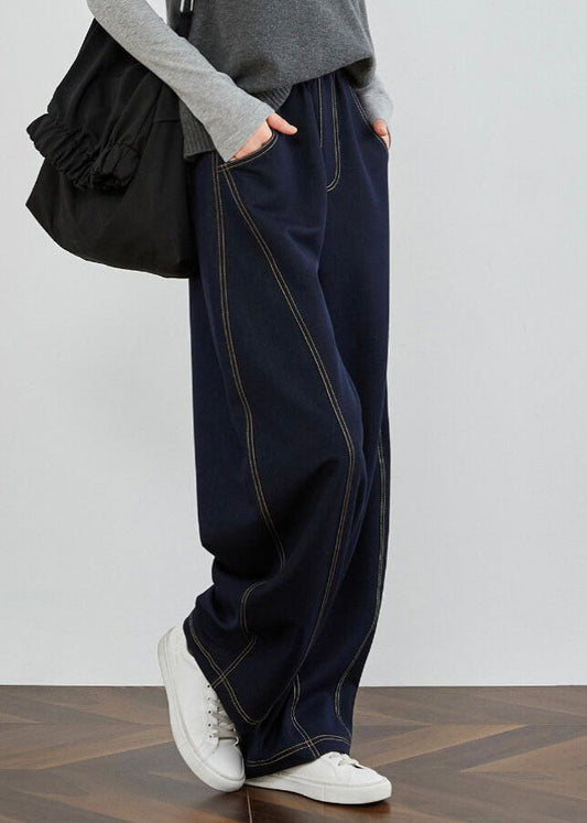 Elegant Blue Pockets Patchwork Denim Pants Spring