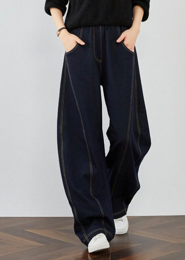 Elegant Blue Pockets Patchwork Denim Pants Spring