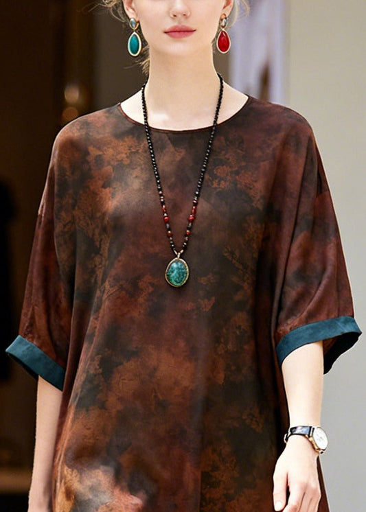 Elegant Brown Hollow Out Patchwork Cotton Long Dress Summer