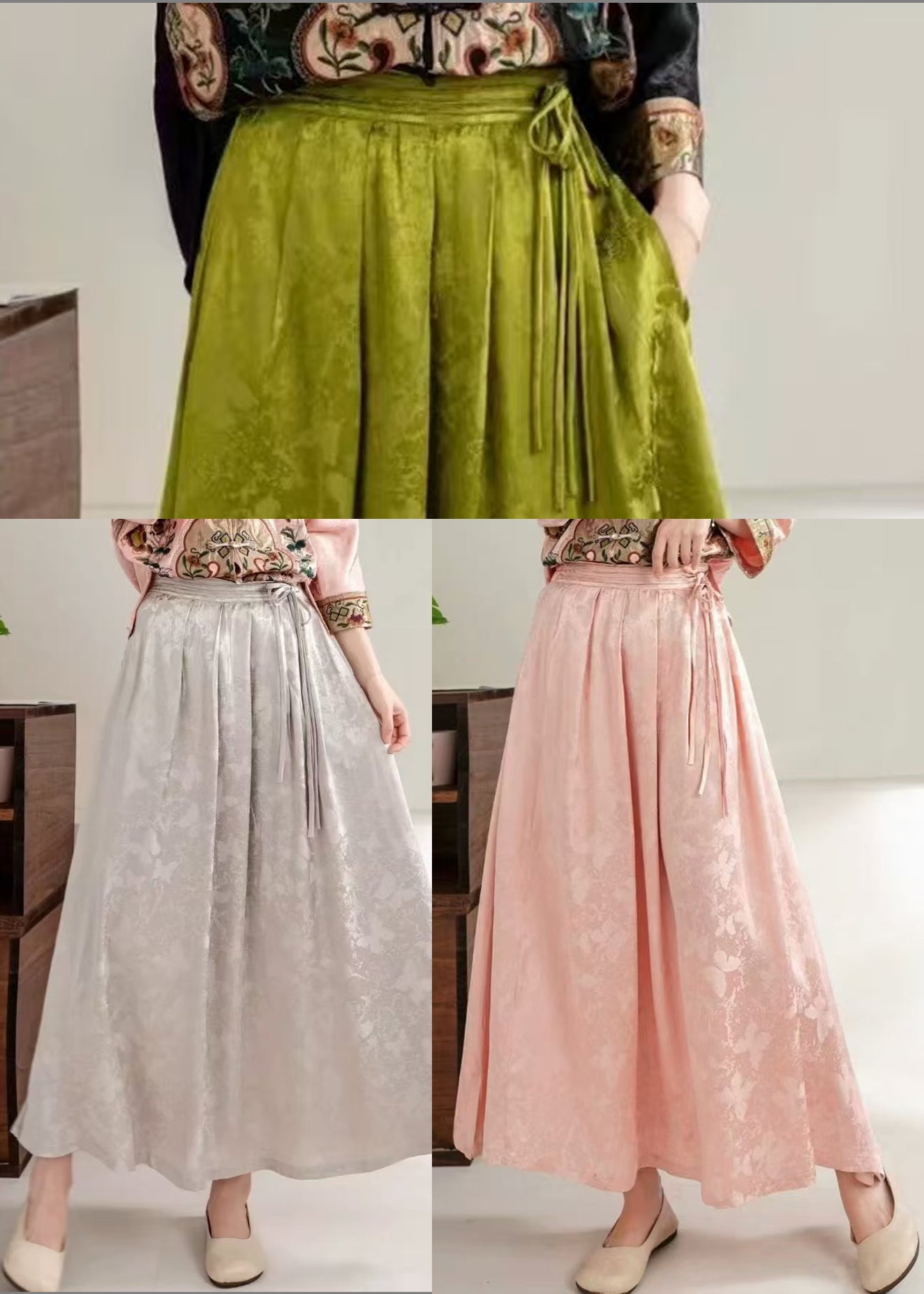 Elegant Pink Jacquard Exra Large Hem Silk Skirt Spring