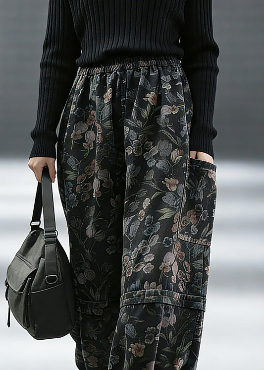 Elegant Print Denim Pants lantern Pants Cotton
