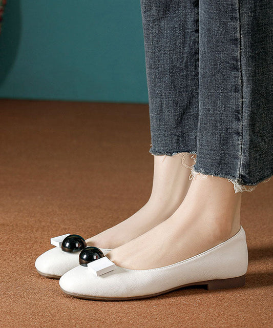 Elegant Splicing Flat Shoes Light Green Cowhide Leather