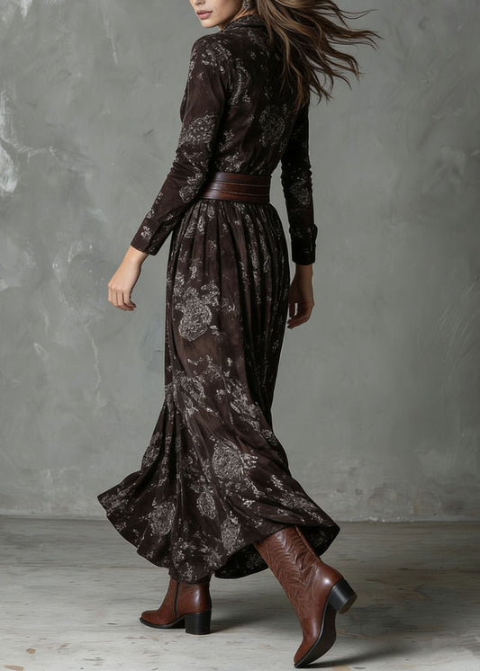 Fashion Handmade Peter Pan Collar Print Cotton Robe Dresses Fall