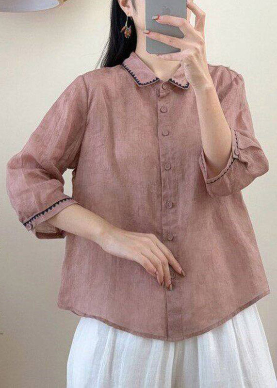 Fine Apricot Patchwork Button Linen Shirts Fall