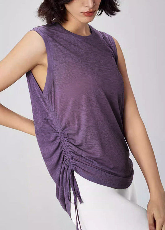 Fine Purple Drawstring Cotton Beach Vest Sleeveless