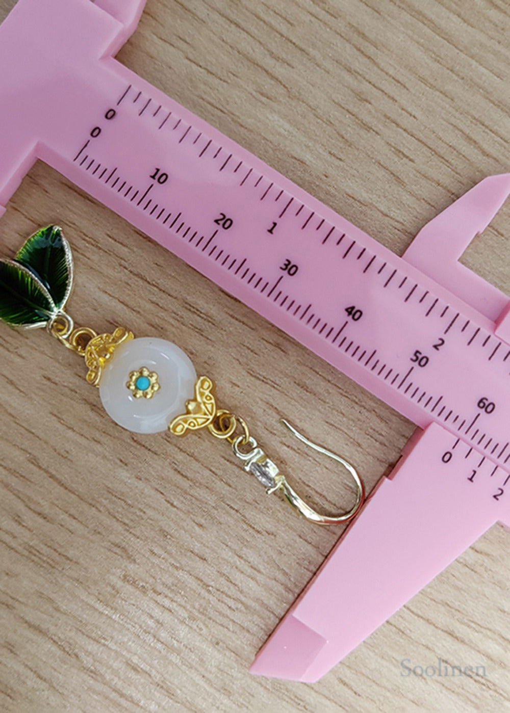 Fine White Jade Green Leaf Metal Drop Earrings