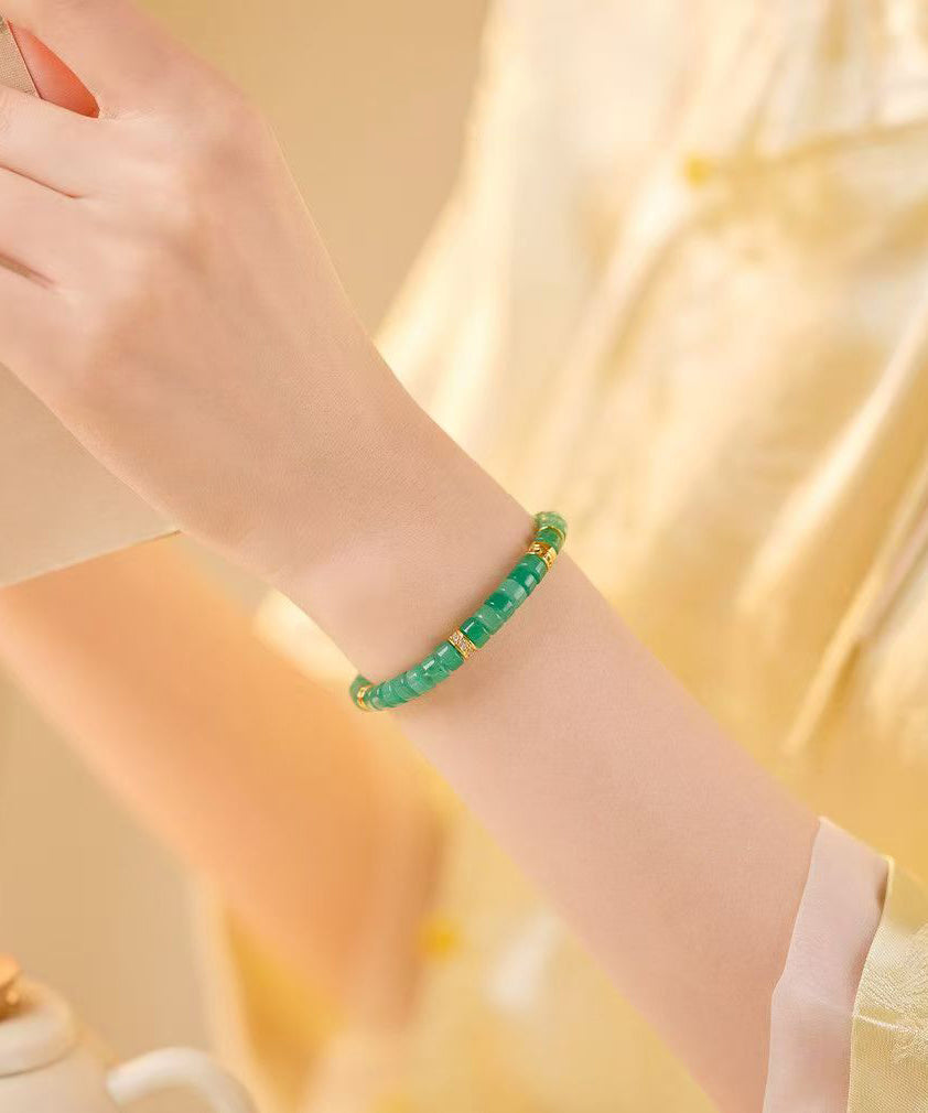 Handmade Green Sterling Silver Alloy Jade Beading Chain Bracelet