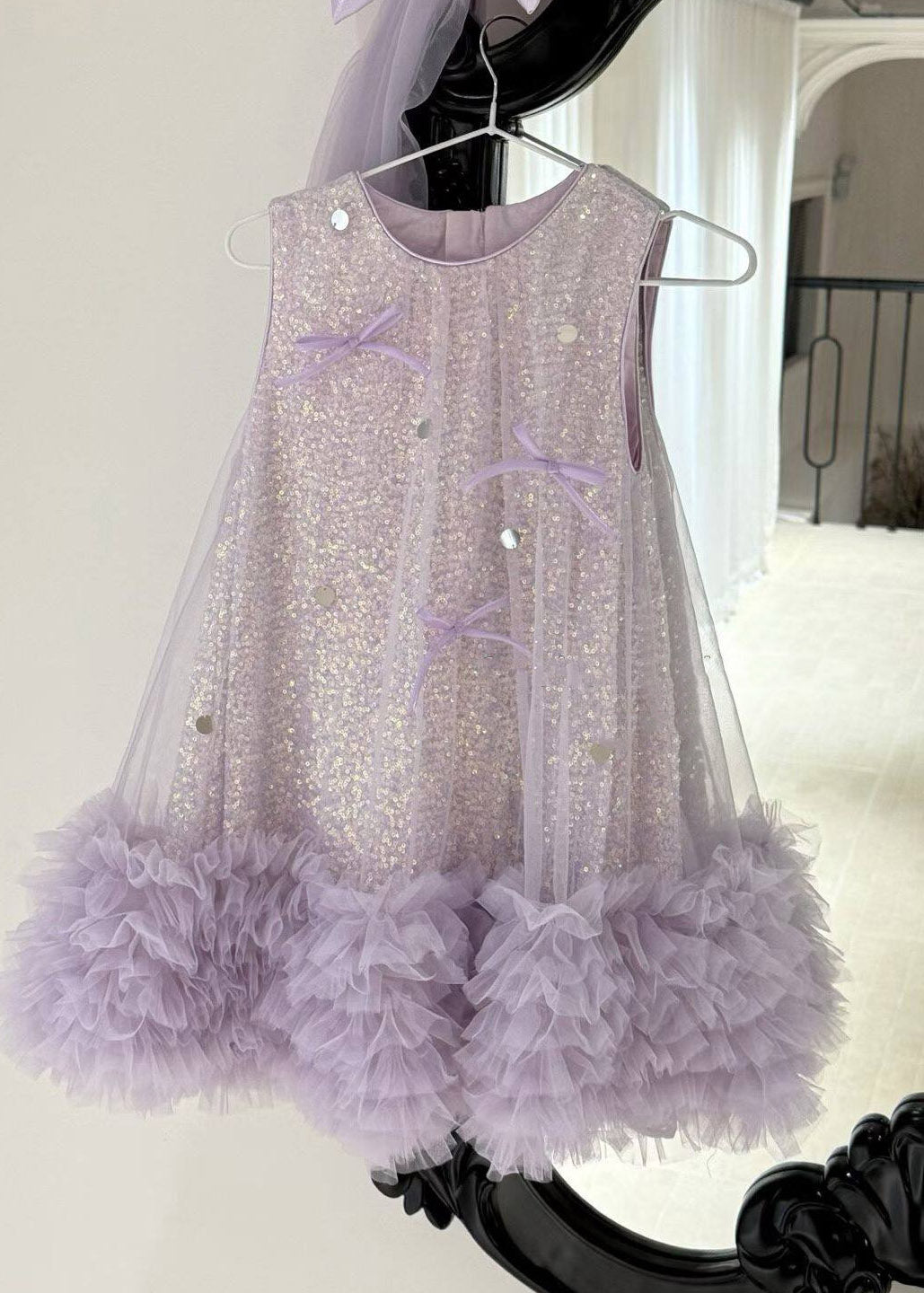 Handmade Purple Patchwork Bow Tulle Girls Long Dresses Summer
