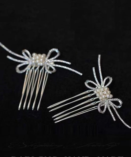 Handmade White Alloy Bow A Pair Hairpin