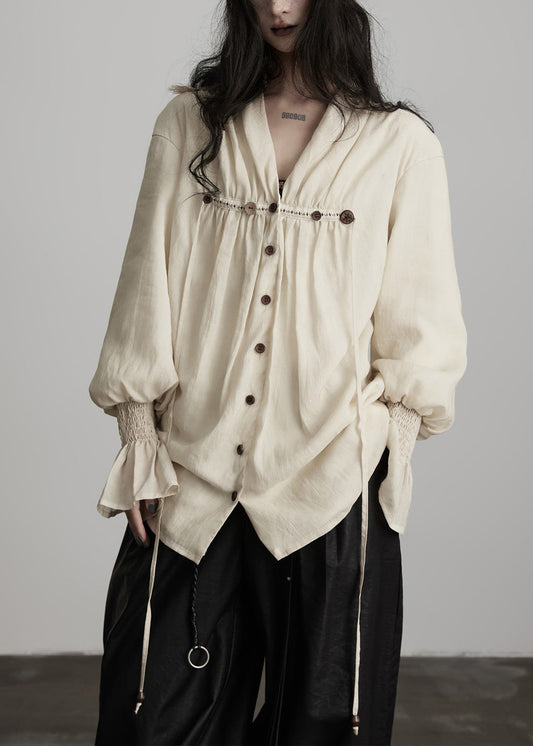 Handmade White Embroidered Button Cotton Blouse Top Spring