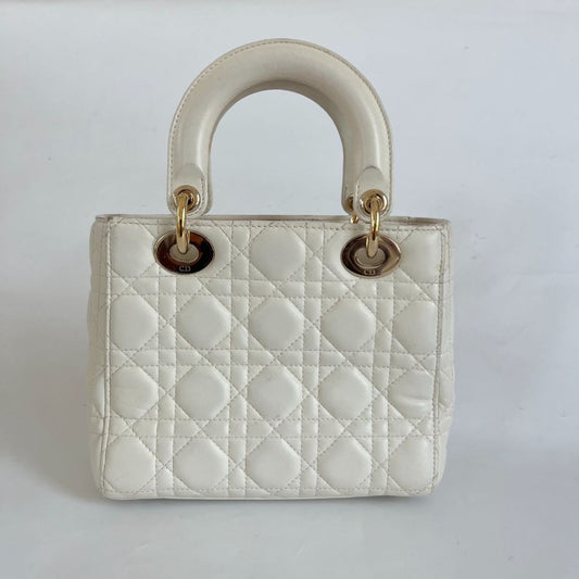 Dior Lady Dior Small White Leather Bag