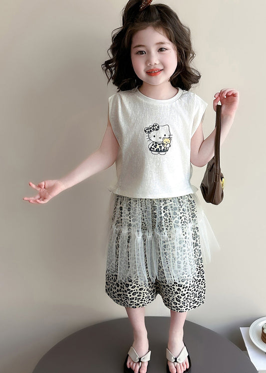 Lovely Oversized Leopard Print Cotton Baby Girls Three Pieces Set Summer