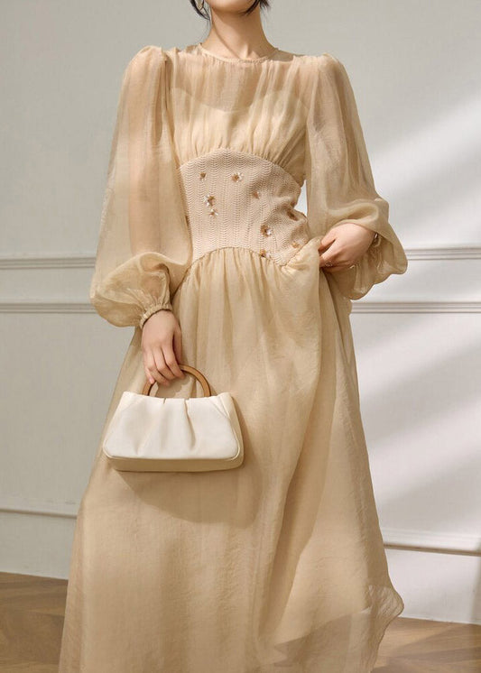 Modern Beige Tulle Patchwork Tunic Maxi Dresses Spring