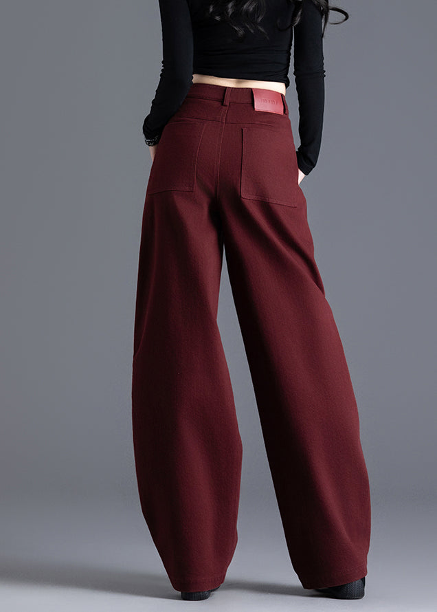 Modern Red Pockets High Waist Denim Pants Spring