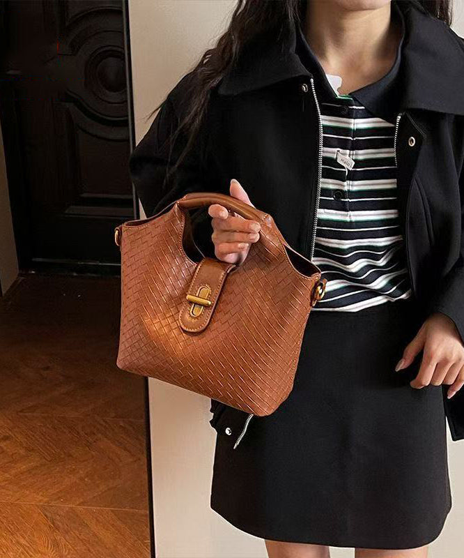 Modern Weave Design Solid Durable Faux Leather Tote Handbag