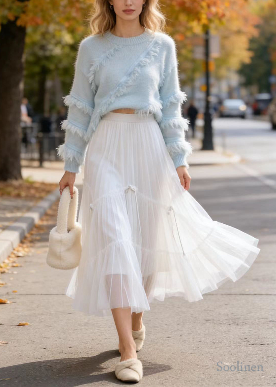Modern White Wrinkled Exra Large Hem Tulle Skirts Spring