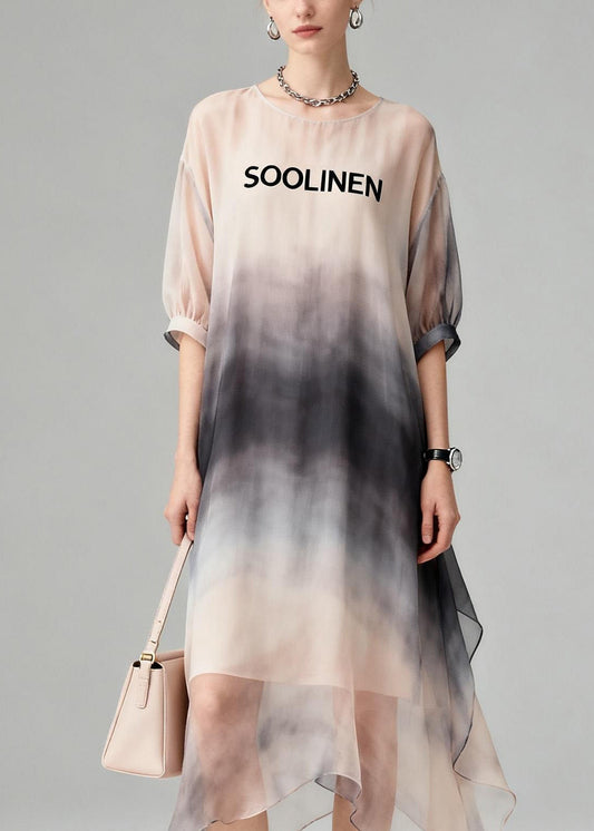 New O Neck Tie Dye Asymmetrical Design Chiffon Dress Summer