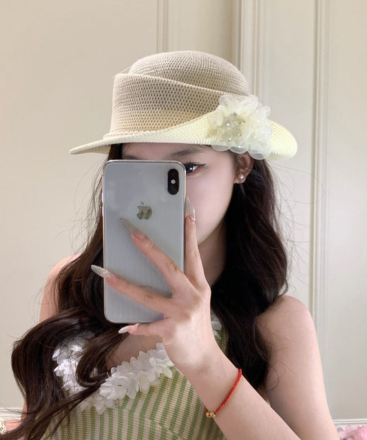Original Beige Flower Vacation Straw Woven Hat