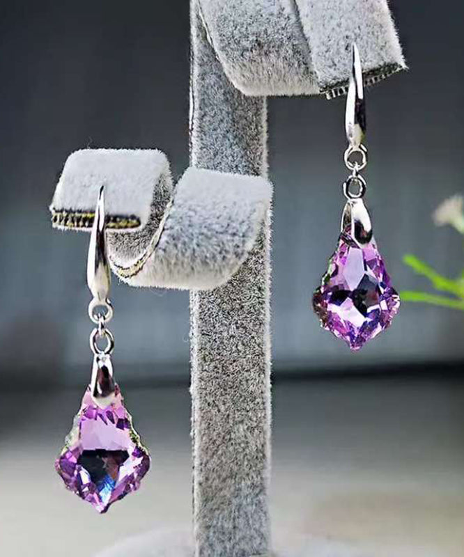 Original Design Purple Sterling Silver Crystal Drop Earrings