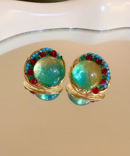 Oversize Green Alloy Colored Glaze Stud Earrings