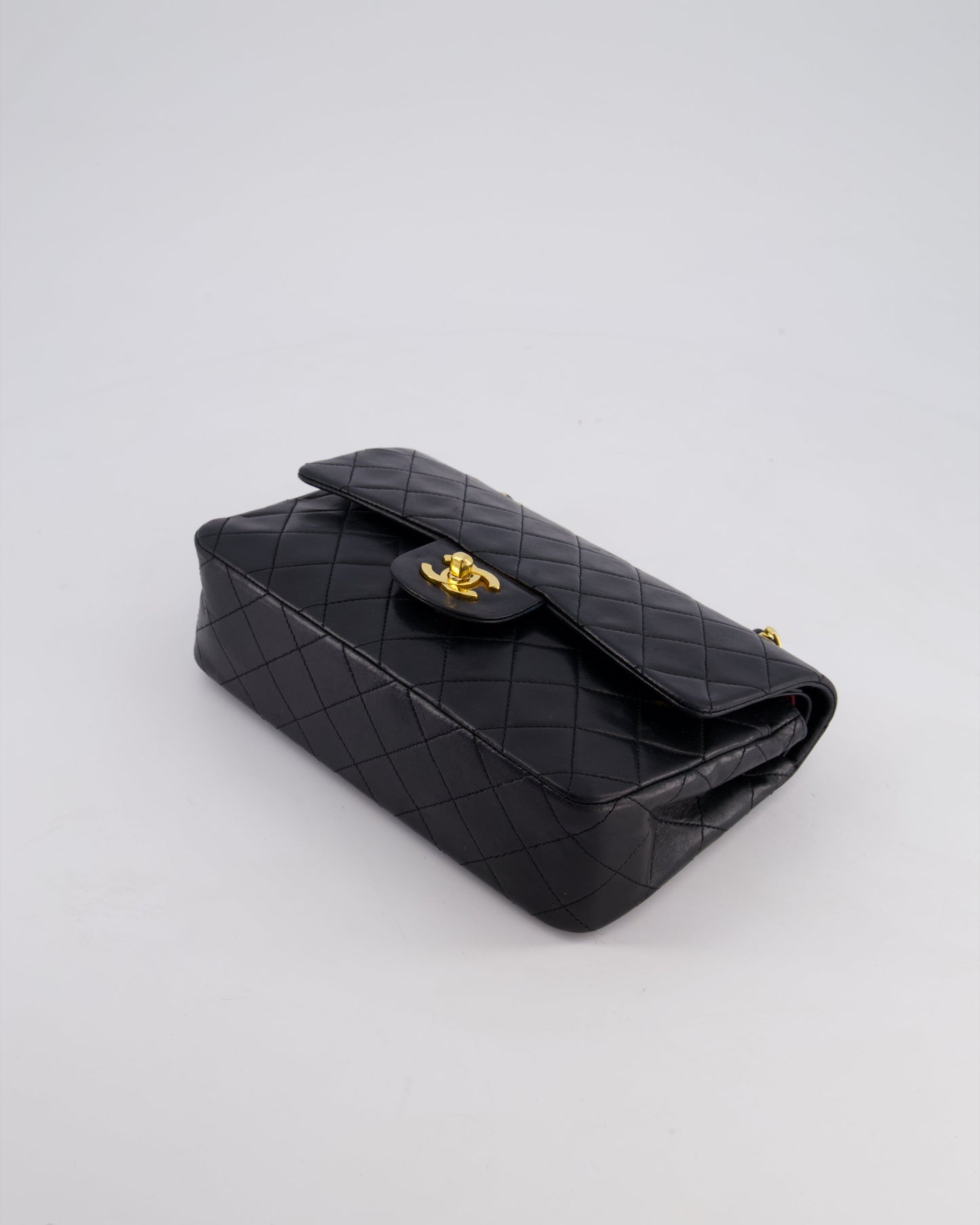 Chanel Vintage Black Small Classic Double Flap Bag in Lambskin Leather with 24k Gold Hardware