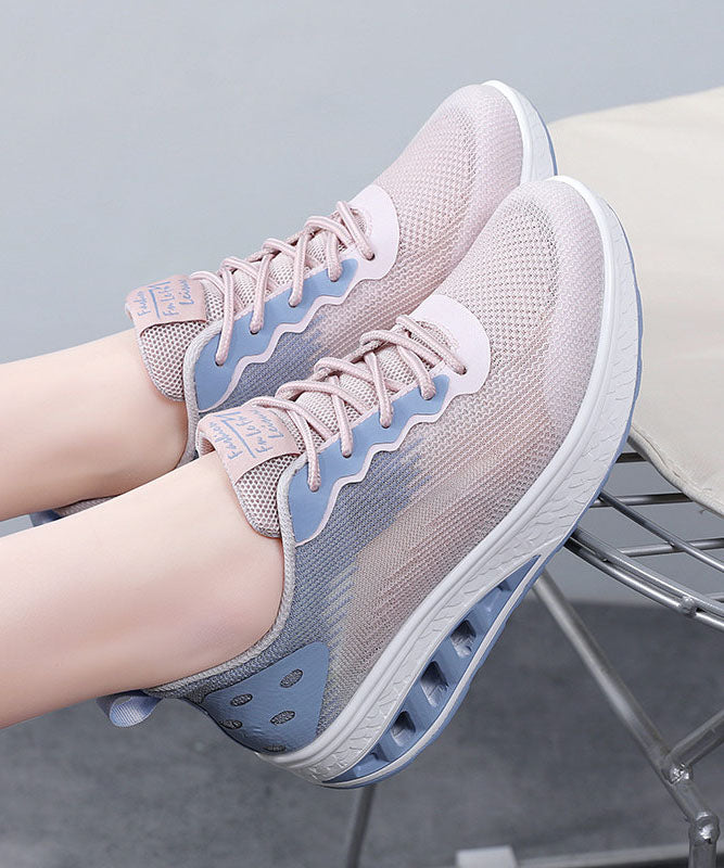 Pink Blue Platform Breathable Mesh Casual Flats Shoes Cross Strap