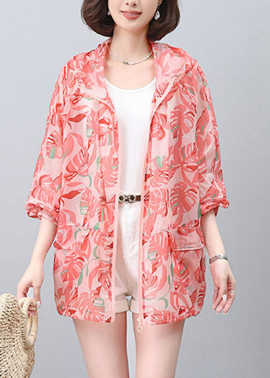 Pink Zippered Hoodie UPF 50+ Coat Jacket Lantern Sleeve
