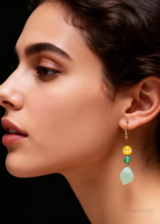 Retro Naturally Jade And Beeswax Drop Earrings