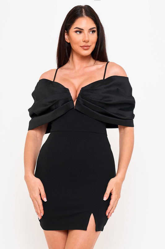 Symphony Dress - Oversized Satin Bow Off The Shoulder Mini Dress