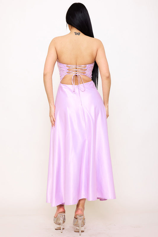 Symphony Dress - Lace And Dull Satin Paneled Maxi Dress