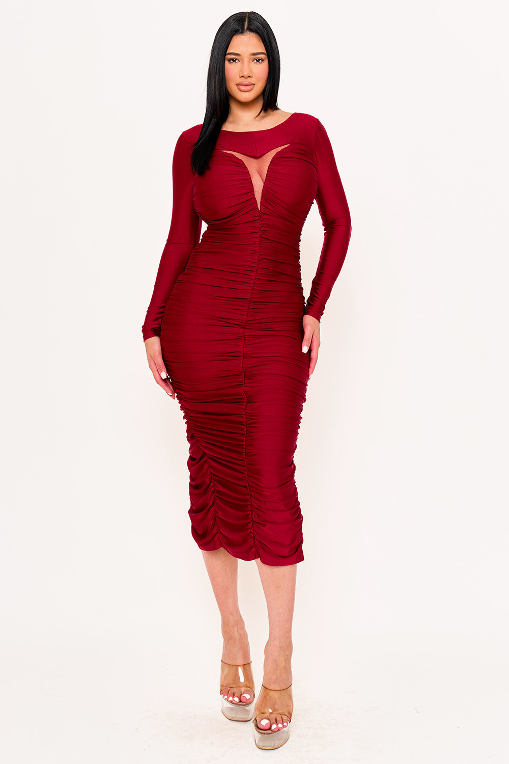 Symphony Dress - Satin V Shape Cutout Front Maxi Dress