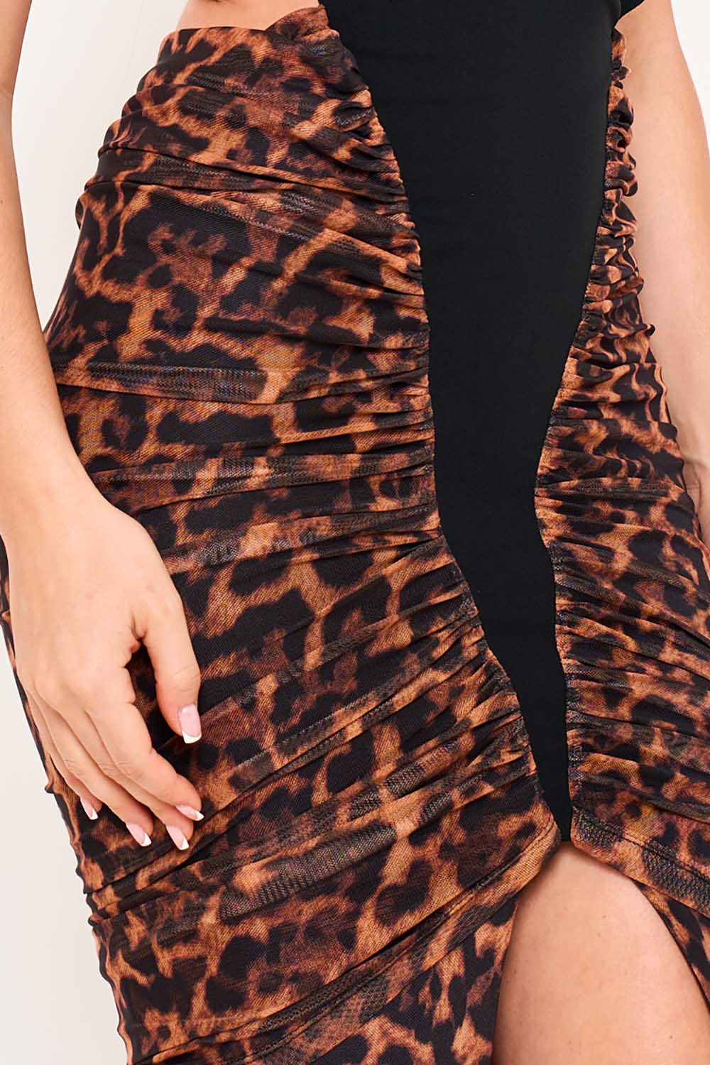 Symphony Dress - Leopard Print Skirt With Contrast Fabric Mermaid Maxi Dress