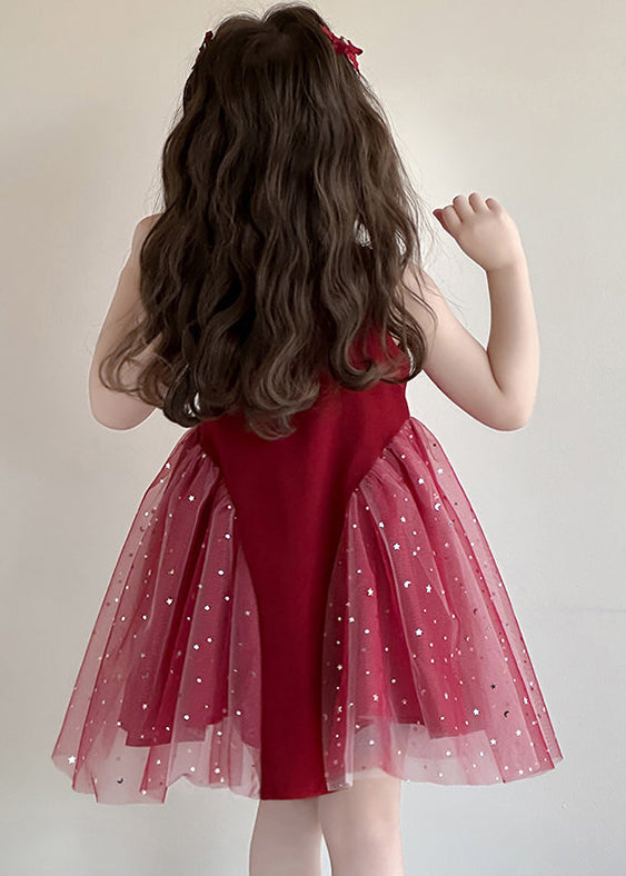 Simple Mulberry Sequins Patchwork Tulle Kids Girls Dress Summer