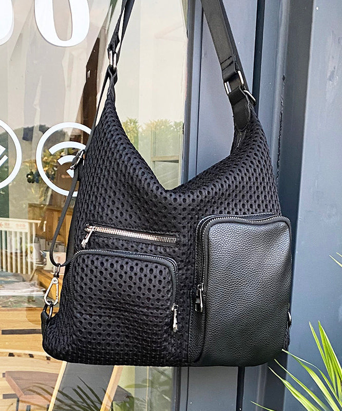 Stylish Black Hollow Out Pockets Cotton Versatile Backpack Bag