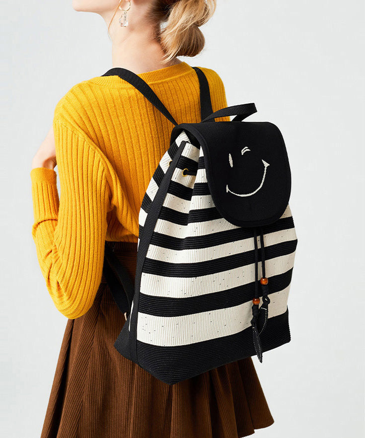 Stylish Black Striped Large Capacity Cotton Backpack Bag