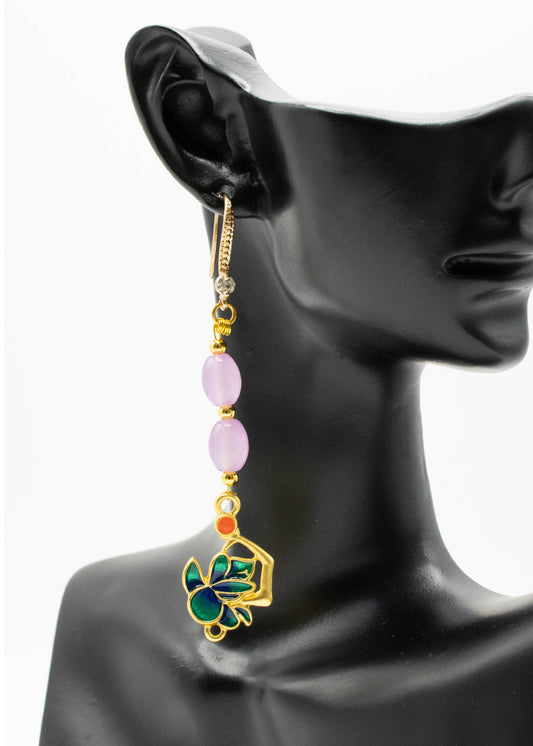 Stylish Pink Crystal Tasseled Ethnic Style Drop Earrings