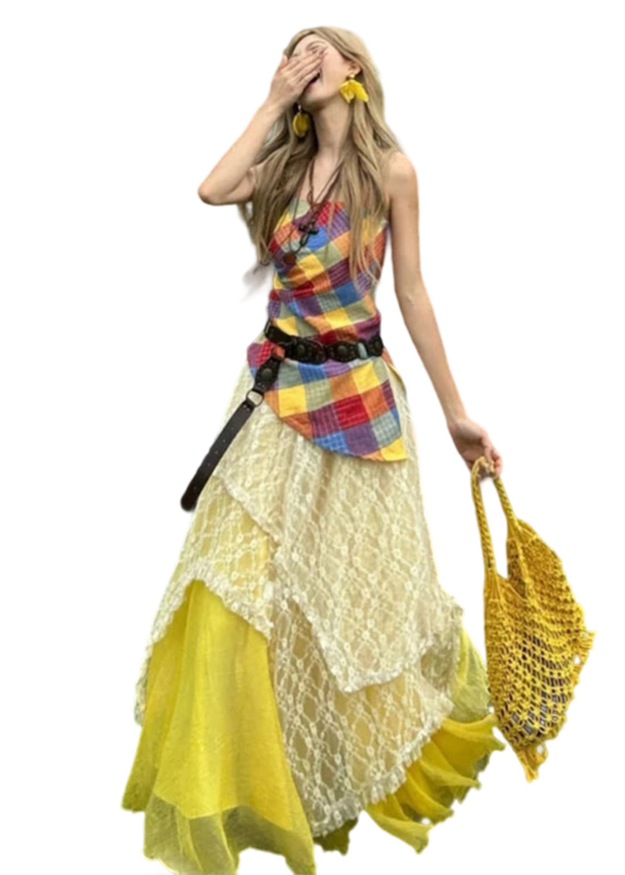 Unique Asymmetrical Patchwork Cotton Two Piece Set Women Clothing Summer
