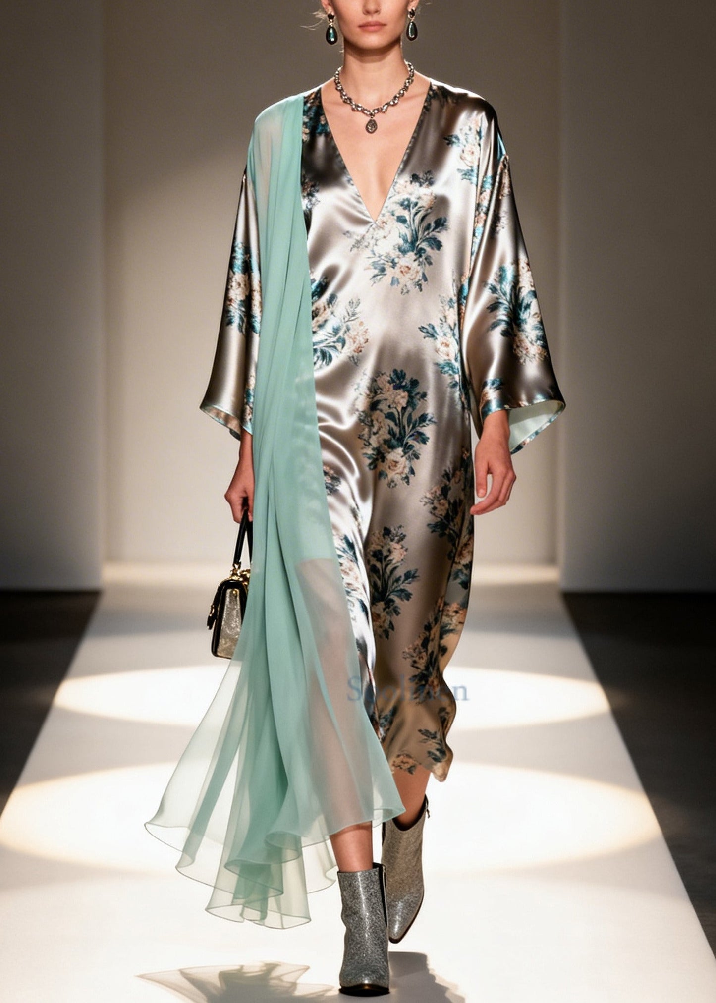 Unique Grey Print Patchwork Tulle Vacation Dresses Spring