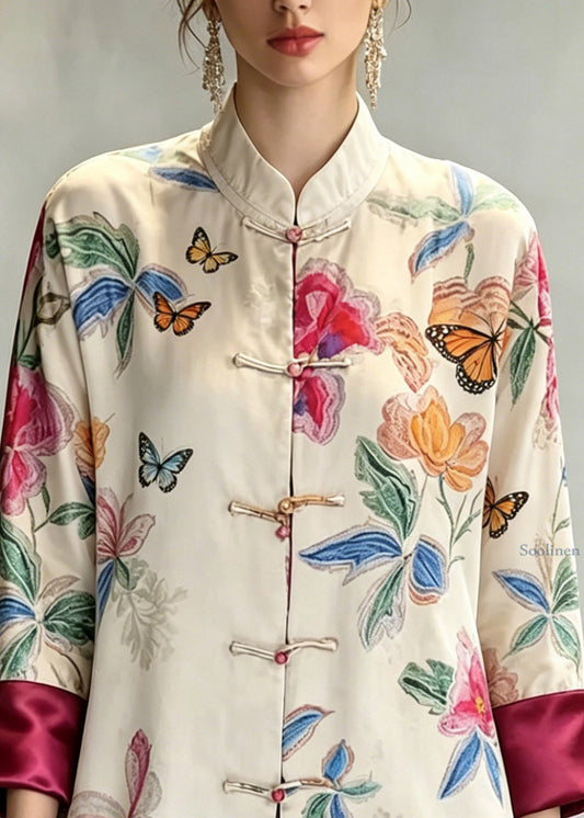 Vintage Beige Stand Collar Button Shirts Fall