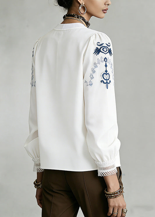 Vintage White O-Neck Print T Shirt Spring