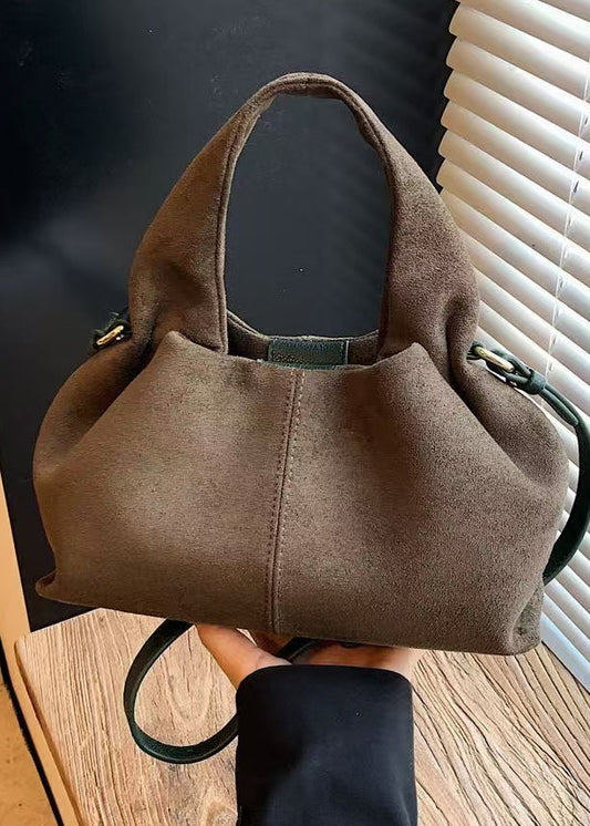 Women Camel Solid Durable Faux Suede Tote Handbag