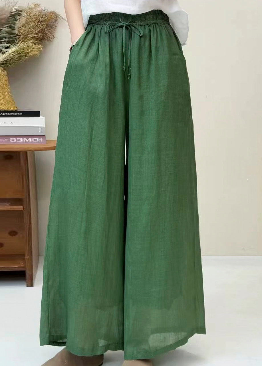 Women Casual Yellow Pockets Elastic Waist Linen Pants Summer